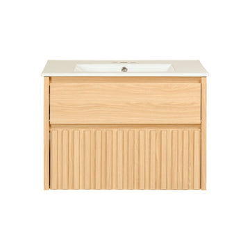 Sherwin Slat Modern Coastal 2-Drawer Wall Mounted Bath Vanity Cabinet Only (Sink Basin Not Included)